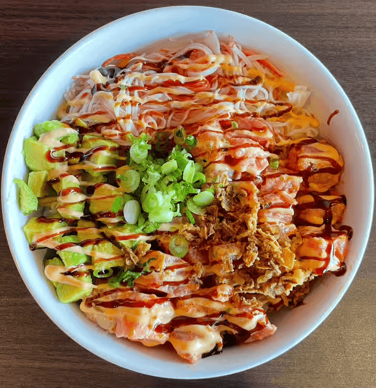 Fresh poke bowl close-up